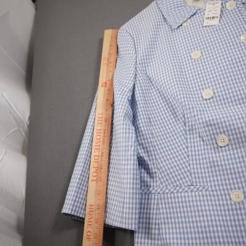 NEW Brooks Brothers Gingham Double Breasted 3/4 Sleeve Women Jacket 12 Office
